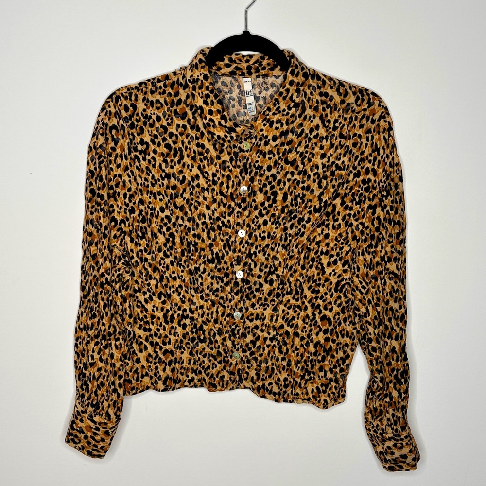 Zara trf collection Leopard Print Blouse size Large